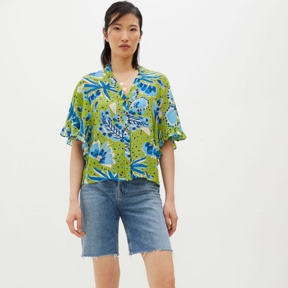 VERA FOR ANTHROPOLOGIE Valley Flutter-Sleeved Buttondown Women’s Size Medium - Picture 4 of 12